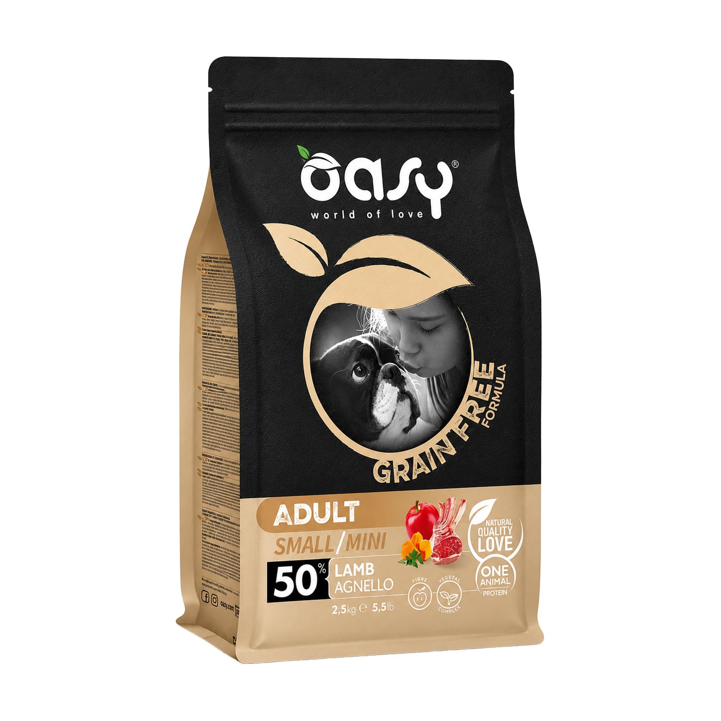 Беззерновий сухий корм для дорослих собак малих порід Oasy Grain Free Formula Adult Small/Mini з ягням, 2.5 кг
